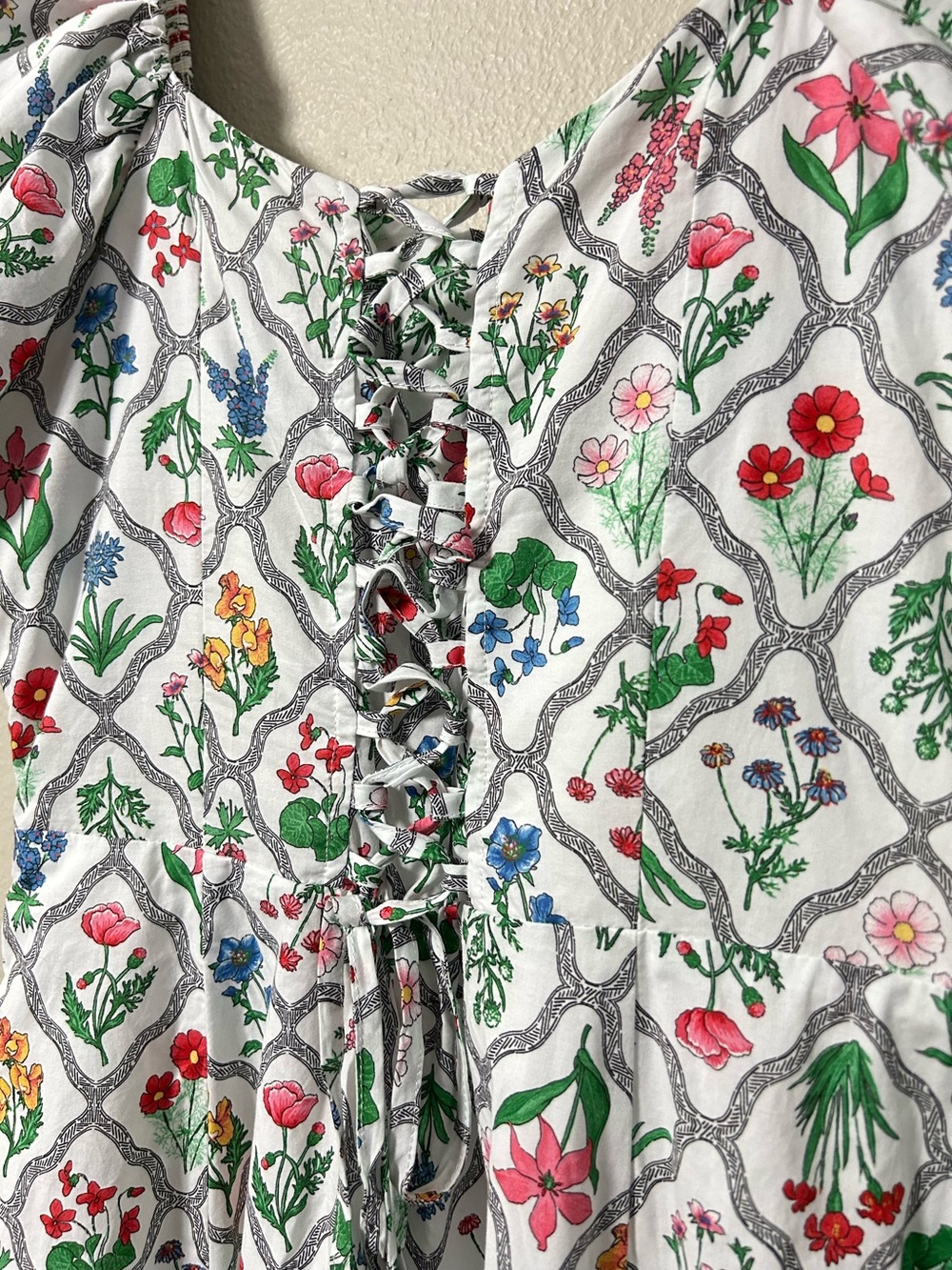 Moon River  Floral Milkmaid Puff Sleeve Midi Dress S Cotton Cottagecore - Picture 9 of 12